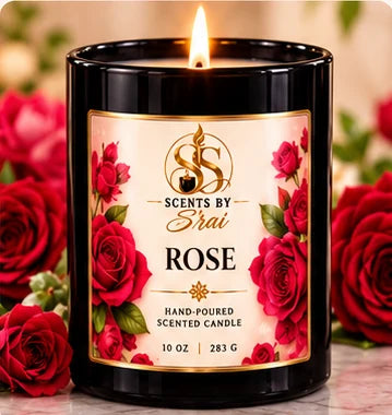 Scents by S’rai rose candle in black jar