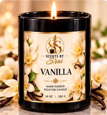 Scents by S’rai vanilla candle in black jar