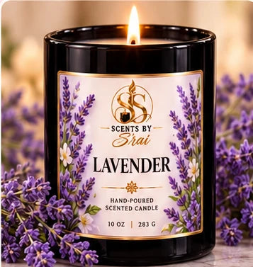 Scents by S’rai lavender candle in black jar