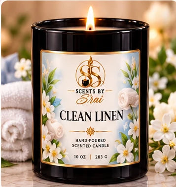 Scents by S’rai linen candle in black jar