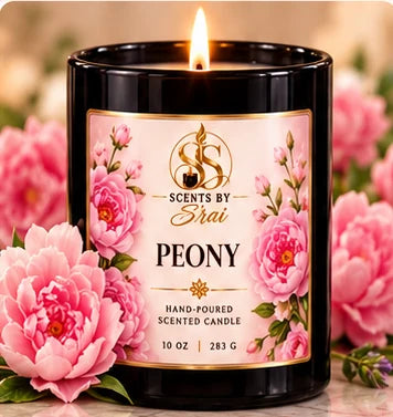 Scents by S’rai peony candle in black jar