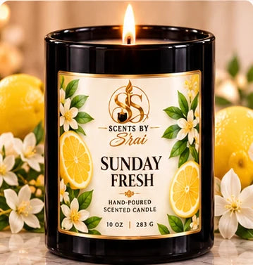 Scents by S’rai sunday candle in black jar